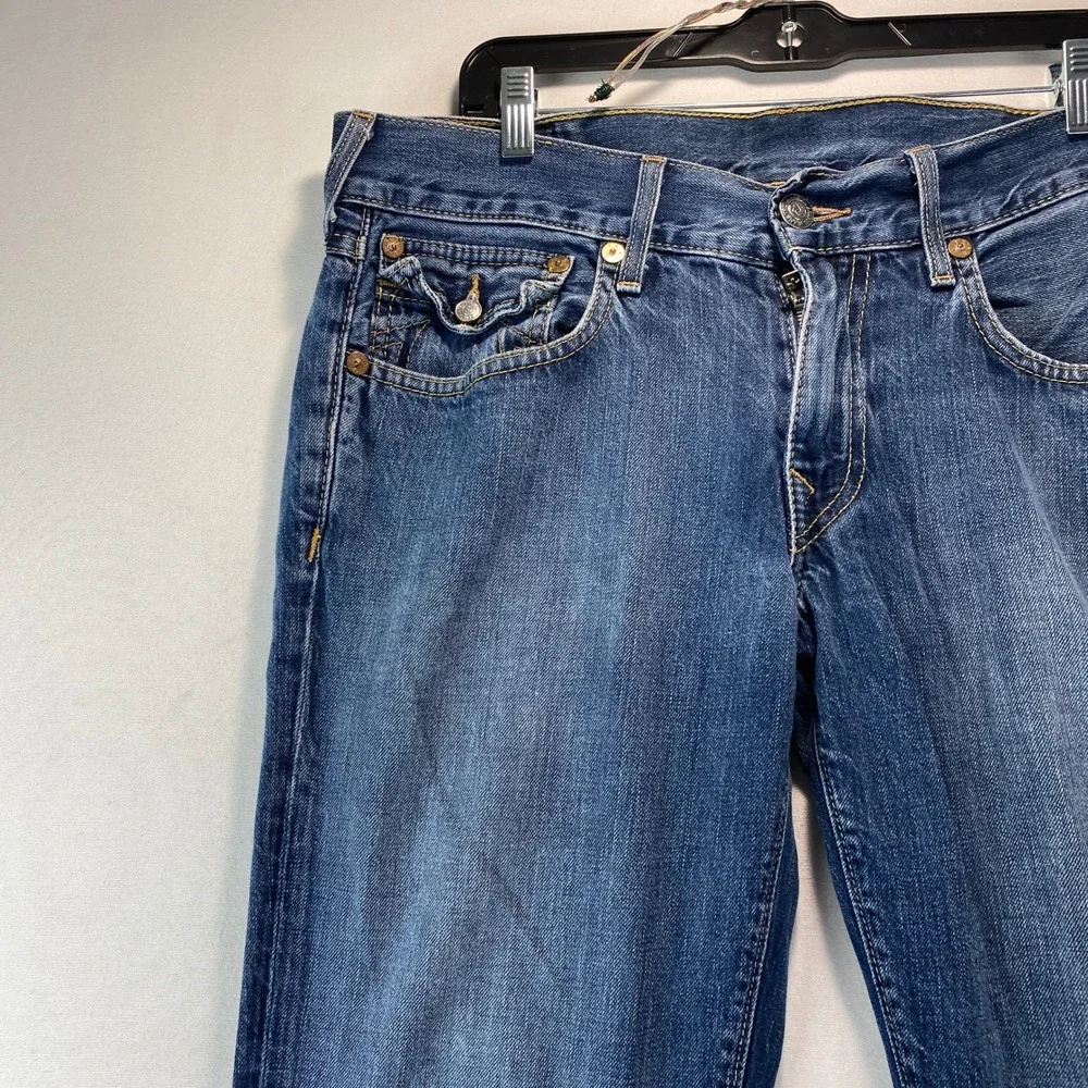VTG Y2K True Religion Straight Leg Jeans Mens 34 Blue Denim Made in USA 0461